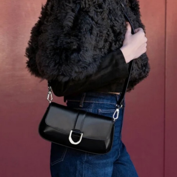 Charles & Keith Gabine Leather Elongated Shoulder Bag in Black - Picture 8 of 9